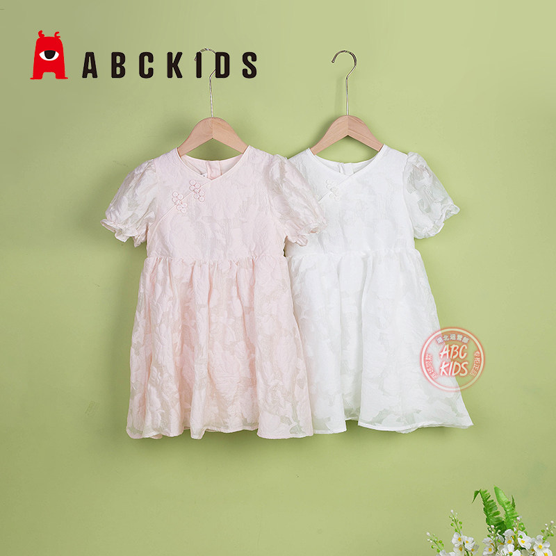 abckids童装女童新中式连衣裙旗袍国风长裙2024夏儿童公主裙礼服