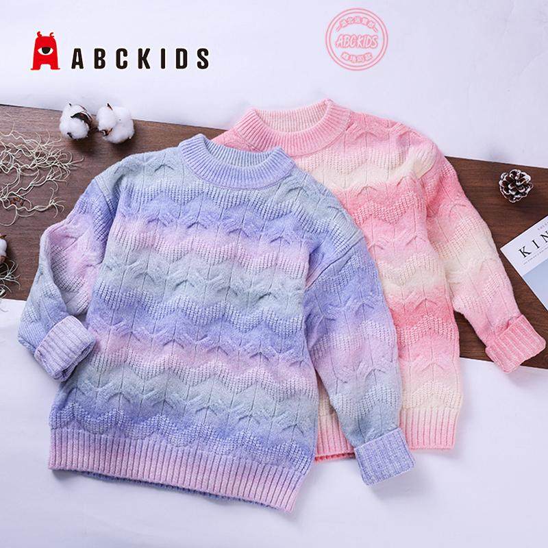abckids童装女童毛衣儿童冬装保暖针织衫2024新款大童渐变色上衣