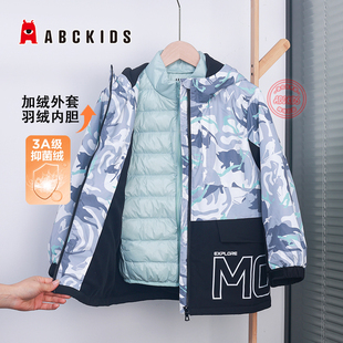 abckids童装男童羽绒服加绒两件套2024冬季新款中大童加绒冲锋衣