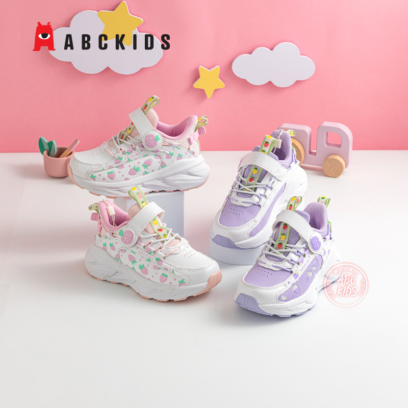 abckids童鞋女童运动鞋女孩甜美洋气休闲鞋2024秋季新款跑步鞋轻