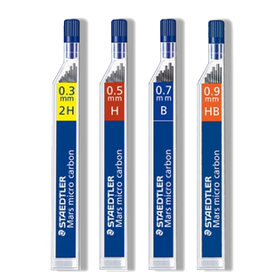 德国STAEDTLER施德楼易擦拭易修改自动铅笔芯0.3/0.5/0.7/0.9顺滑不易断铅绘图喜欢写细字 12根/盒