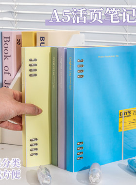 Wengu文谷B5-50张不硌手铁夹活页本猫猫日记笔记本带分隔页索引纸A5高中生可拆卸高颜值紫色记事本BI0105