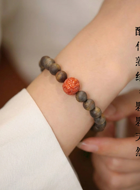 奇楠沉香南红满肉龙珠手串女士款低调典雅步履含香新中式国风手链