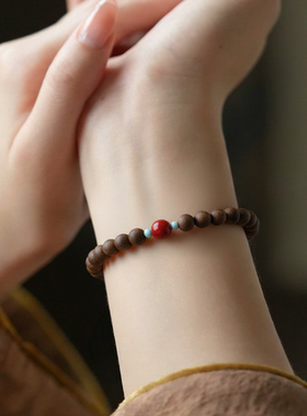 海南奇楠沉香南红绿松手串女士款低调典雅步履含香新中式国风手链