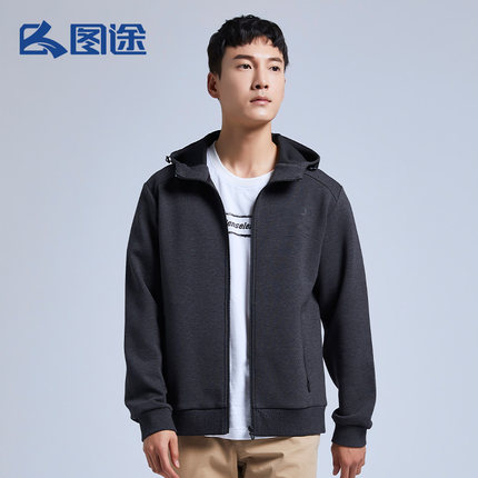 图途户外男款开衫卫衣秋季新款宽松户外运动上衣休闲连帽针织外套