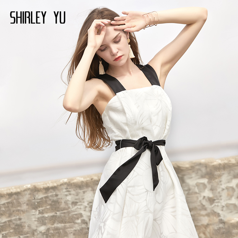 SHIRLEY YU2024原创设计夏新款女装吊带白色提花连衣裙系带娃娃裙 女装/女士精品 连衣裙 原图主图