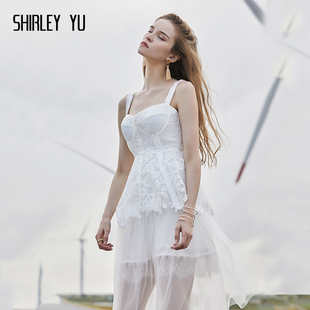 YU夏新款 SHIRLEY 2024白色蕾丝连衣裙网纱仙女裙收腰显瘦气质礼服