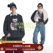 羊毛混纺 费尔岛猫咪 Unvesno 冬季 男女款 圆领毛衣