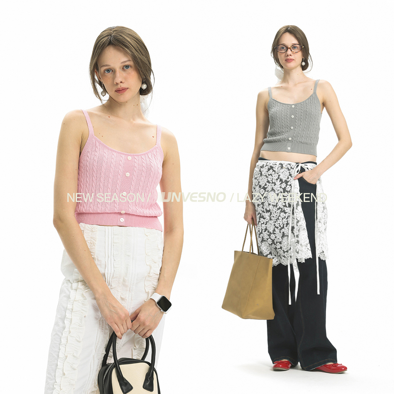 Unvesno(UN) 夏日超细纤维抗皱抗起球冰丝纽扣吊带女款休闲针织衫