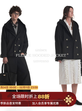 【50%羊毛】Unvesno(UN)Row风老钱保暖极简连帽廓形毛呢大衣外套