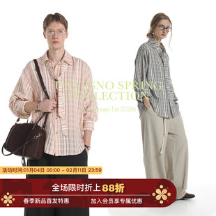 【领口系带设计】Unvesno(UN)高智感定制肌理宽松条纹男女款衬衫