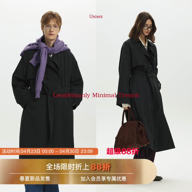 Unvesno(UN)中古赫本绅士Row风极简老钱秋款防风翻领双排扣风衣