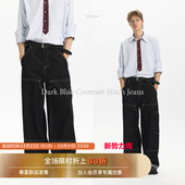 25春夏巴恩解构分割撞色走线工装 Unvesno 牛仔裤 翻折设计