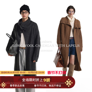 【羊毛混纺】Unvesno(UN)Row风老钱休闲翻领长款针织开衫毛衣风衣