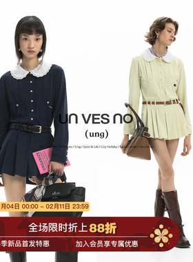 【两穿】Unvesno(UN) ung系列娃娃领蕾丝花边长袖百褶polo连衣裙