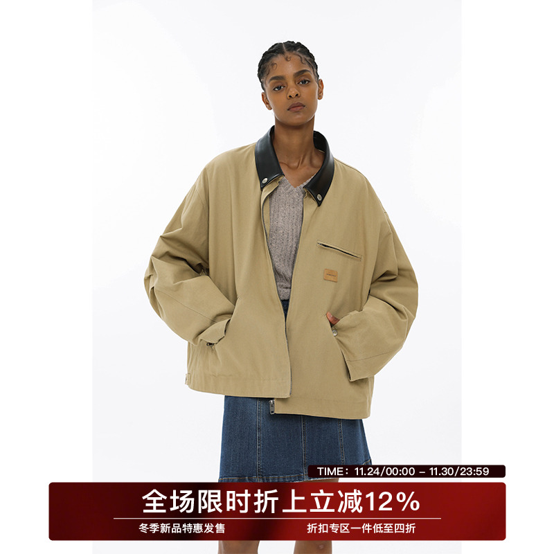 廓形短款珠地夹克外套UNVESNO