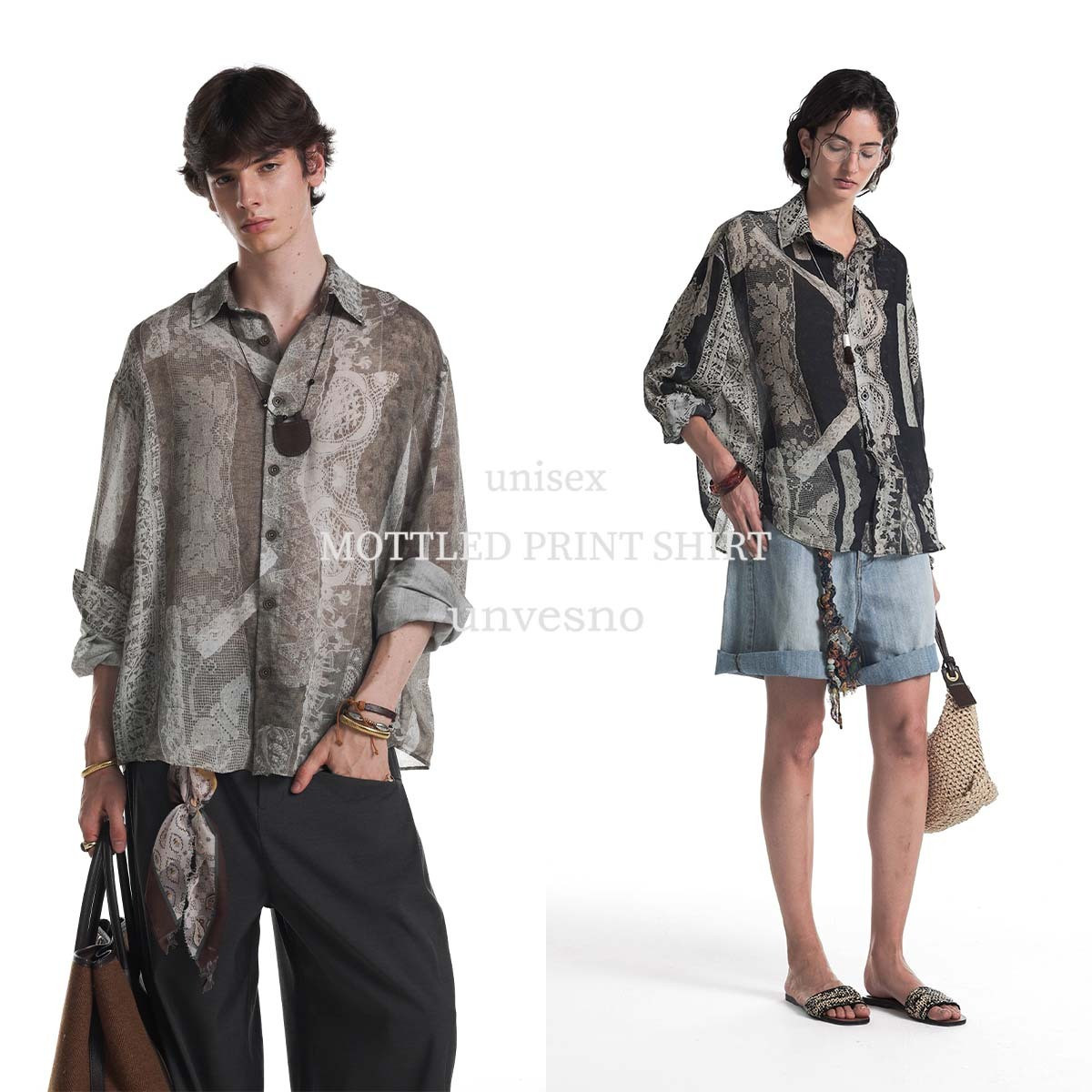 Unvesno(UN)洛可可复古印花肌理轻薄休闲长袖秋季衬衫秋季