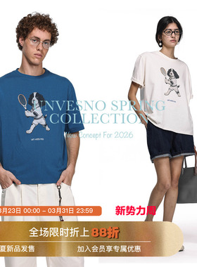 【纯棉】Unvesno(UN)“Ace Pup 王牌史宾格活力网球犬趣味印花T恤