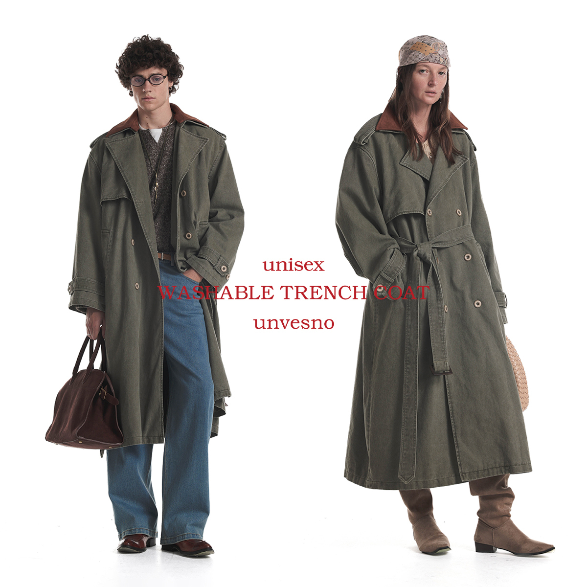 【洗水工艺】Unvesno(UN游牧风复古可拆卸麂皮翻领廓形风衣保暖