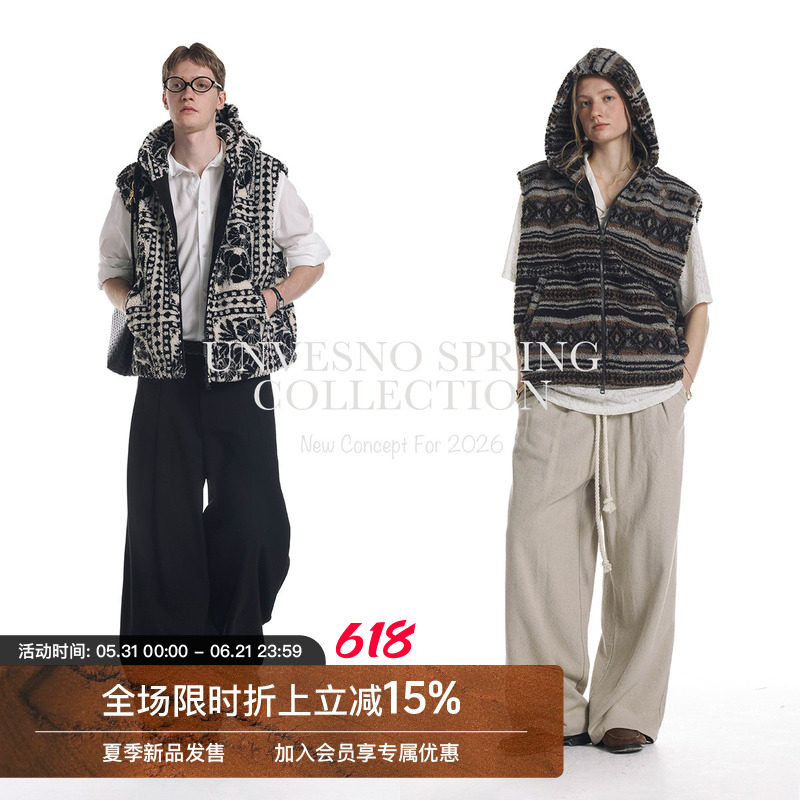 Unvesno(UN)荒野都市Vintage中古民族风摇粒连帽马甲