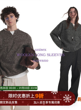 【假两件】Unvesno(UN)双色彩纱麻花羊毛混纺针织小V领长袖卫衣秋