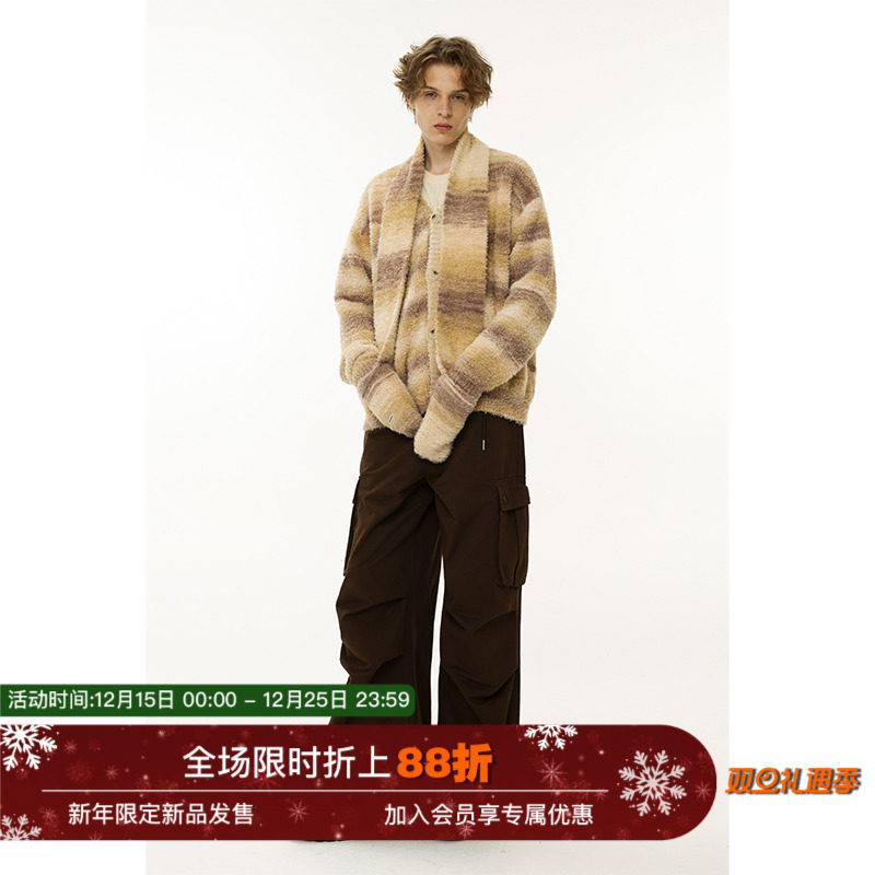 慵懒泰迪绒围巾开衫针织衫渐变