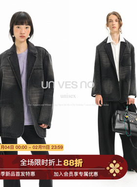 【做旧水洗】Unvesno(UN) Vintage重磅做旧猫须牛仔休闲西装外套