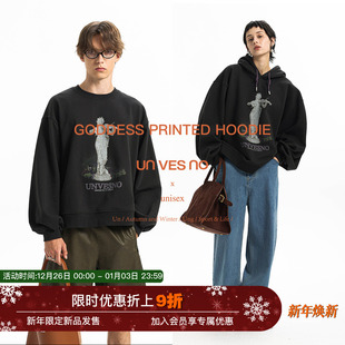 Unvesno 三合一女神雕塑复古保暖印花圆领厚卫衣 440g加绒