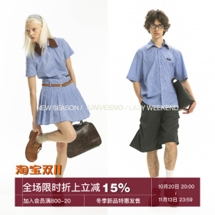 【可拆卸换领】Unvesno(UN) 学院感蓝色格子休闲衬衫及女款连衣裙