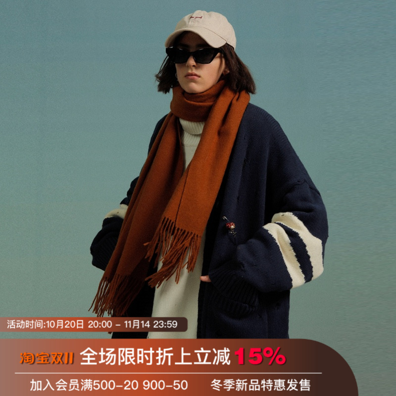 unvesno破洞复古慵懒风针织衫