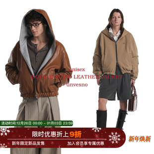 Unvesno Row风进口保暖仿真皮卫衣连帽皮衣外套夹克 双面穿