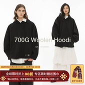 毛呢 Unvesno 高克重700克极简大廓形呢绒连帽冬季 保暖卫衣