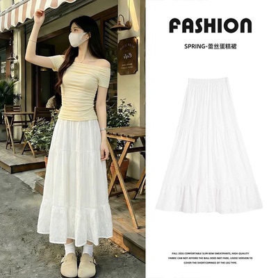 蕾丝白色半身裙春秋新款2026蛋糕高腰法式显瘦夏季小个子蓬蓬长裙