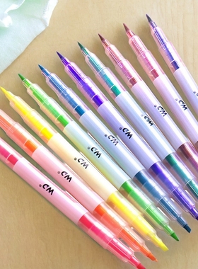 双头荧光笔6色粗细两头双色莹光标记笔学生专用红色橙色黄色蓝色绿色紫色彩色做笔记划重点专用记号银光笔