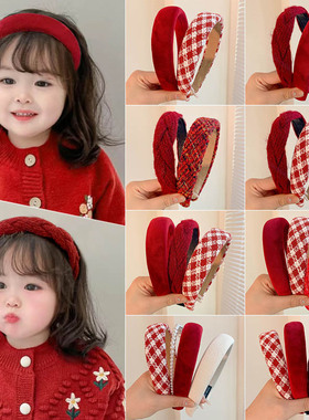 新年红色喜庆毛线宽边发箍女2025新款圣诞头饰儿童头箍不勒头发卡