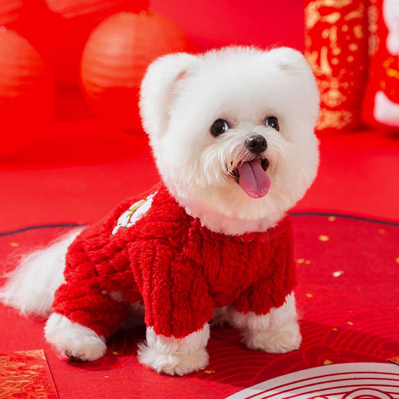 狗狗新年衣服秋冬款加厚冬季保暖四脚可牵引泰迪比熊小型犬服装