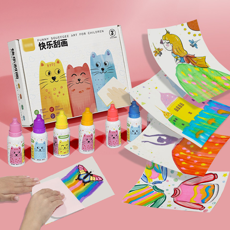 彩虹点彩刮刮画儿童创意涂鸦画幼