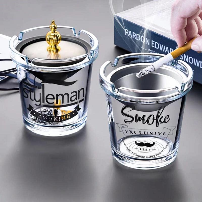 防风烟灰缸防灰飞2026新款爆款家用不锈钢漏斗带盖办公室大号烟缸