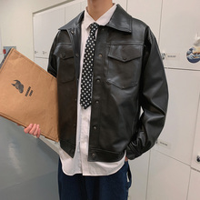 帅气皮夹克机车服男潮 春秋翻领机车pu皮衣外套男修身 青年休闲韩版
