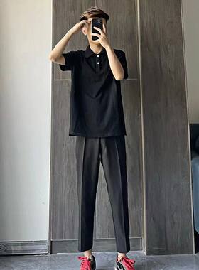 夏季潮牌精神小伙纯色翻领Polo衫男士韩版潮流百搭短袖T恤保罗衫