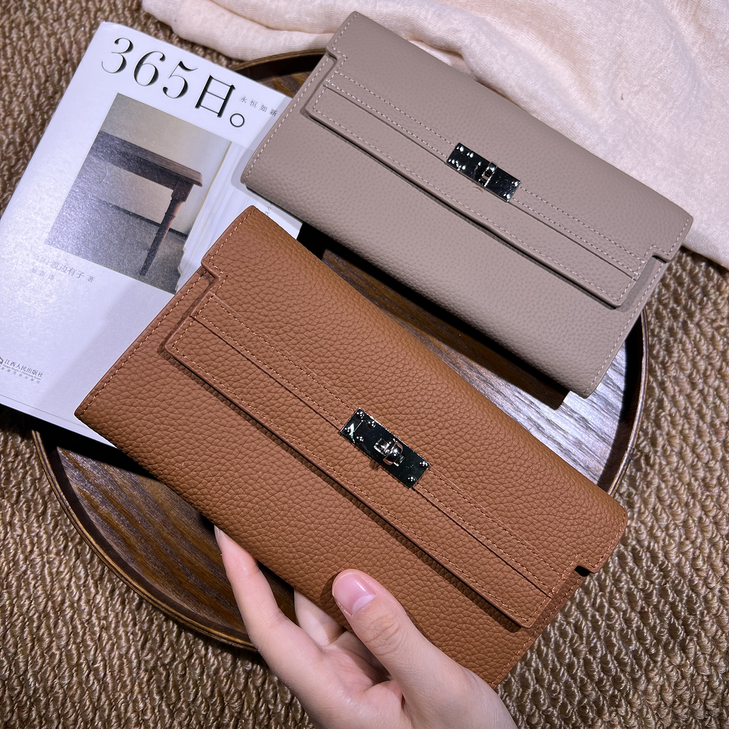 真皮凯莉钱包女长款荔枝纹多卡位大容量手包放手机软牛皮证件卡包