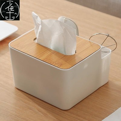 Multi-function bamboo and wood cover tissue box creative des