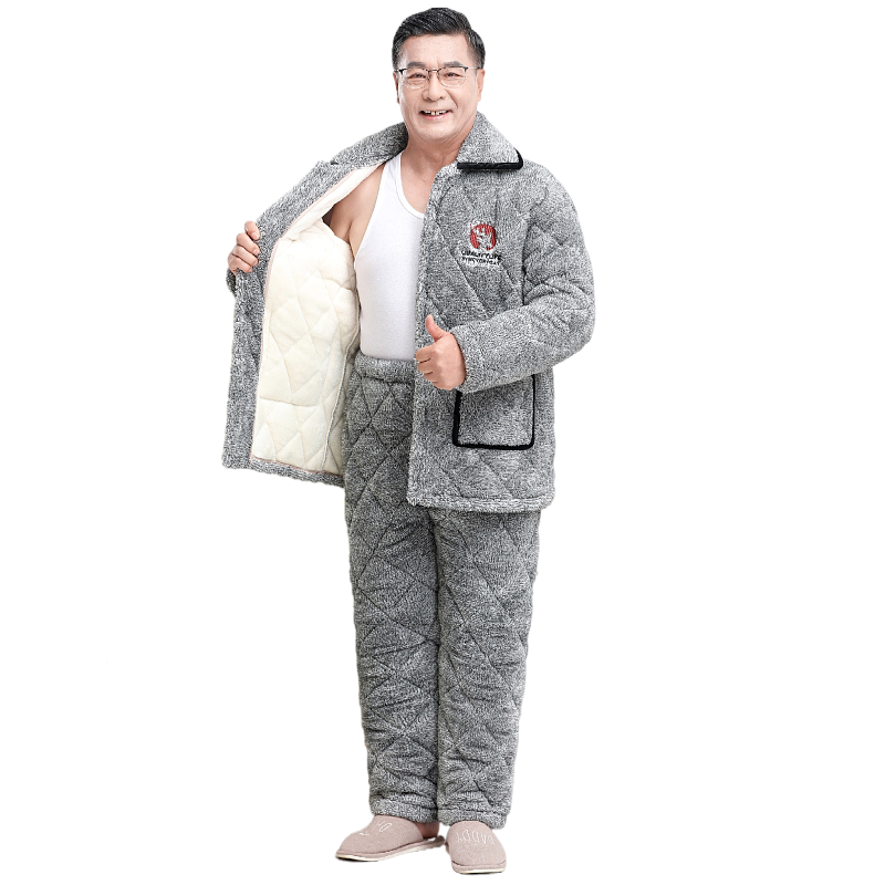 冬季珊瑚绒睡衣男加厚棉袄睡衣
