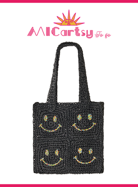 MICartsy王紫珊配饰车togo系列新款彩色笑脸钉珠纸草编包编织包
