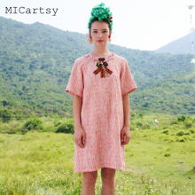 MICartsy王紫珊2020春夏新款手工织带装饰珠花短袖连衣裙原创设计