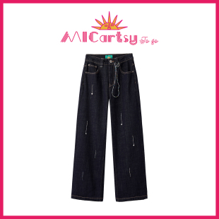 女 手工钉珠休闲直筒牛仔裤 MICartsy王紫珊配饰车to go系列新款