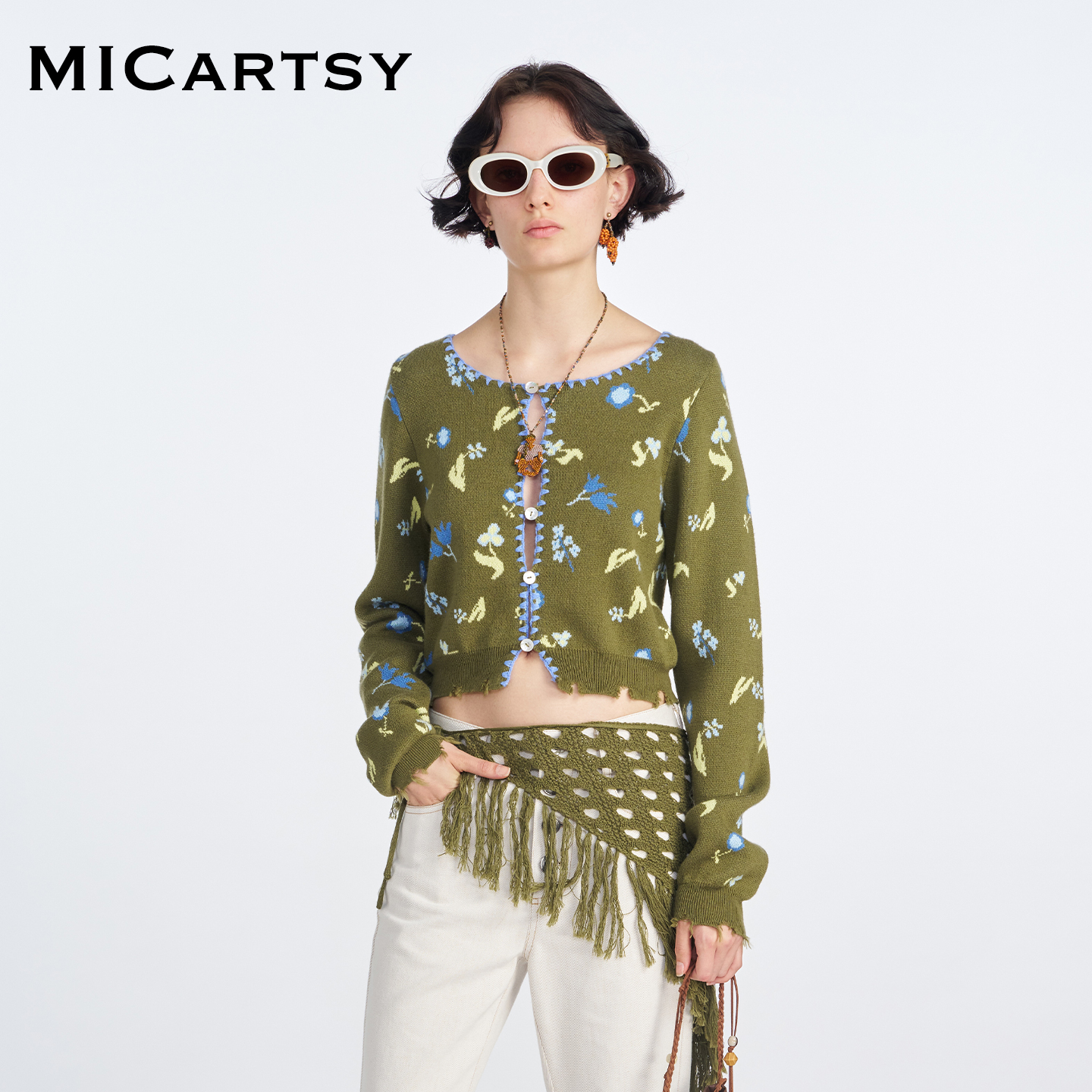 MICartsy,绿色,针织,花朵,