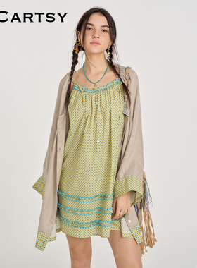 MICartsy王紫珊2025春夏新款黄色手工钉珠吊带连衣裙