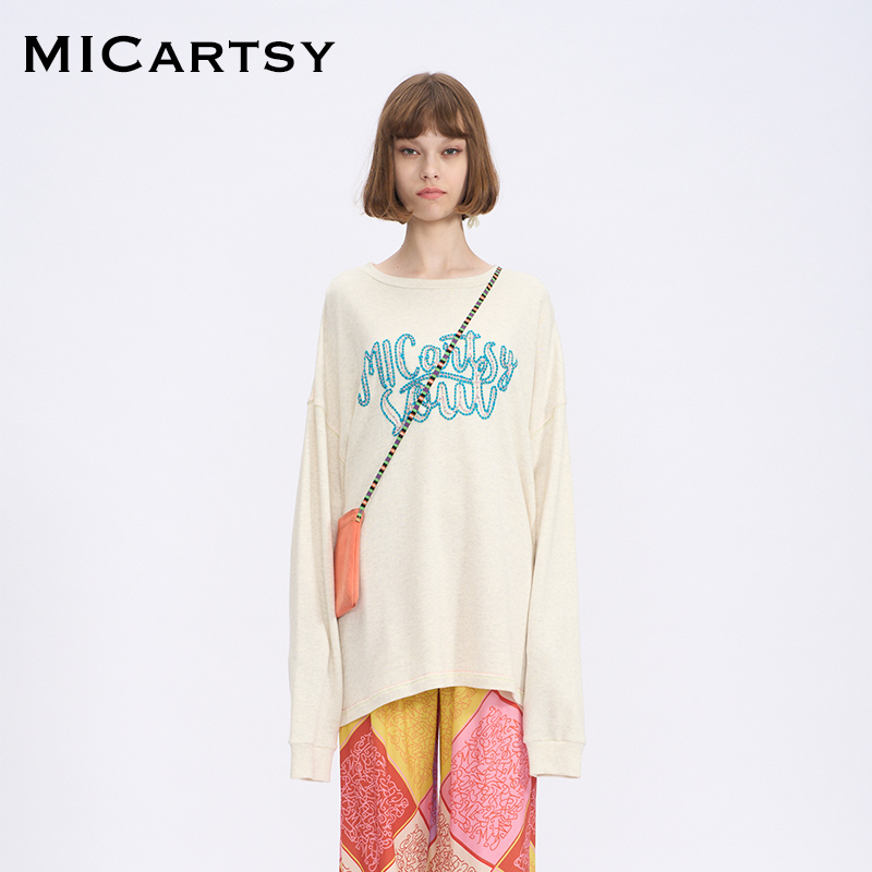 MICartsy常规宽松棉百搭钉珠卫衣