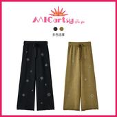 手工钉珠黑色针织长裤 MICartsy王紫珊配饰车to go系列新款